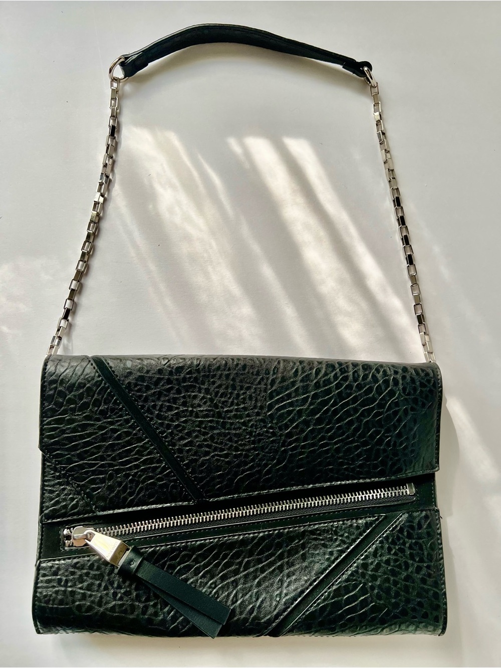 Nine West sophisticated black textured silver chain shoulder bag